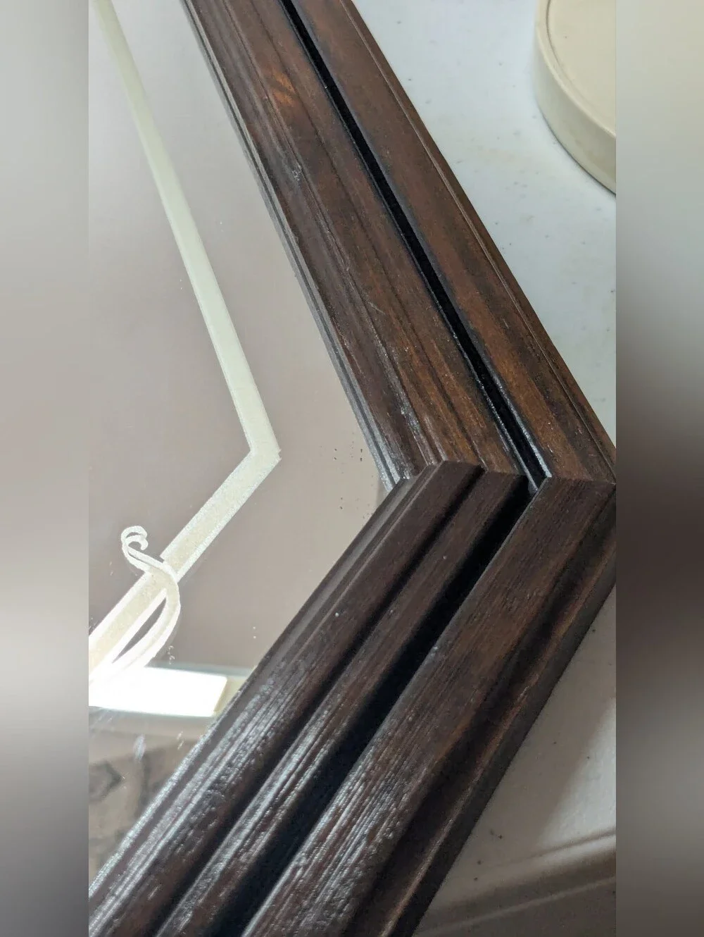 Vintage Octagonal Wall Mirror in Dark Brown with Etched Floral Design